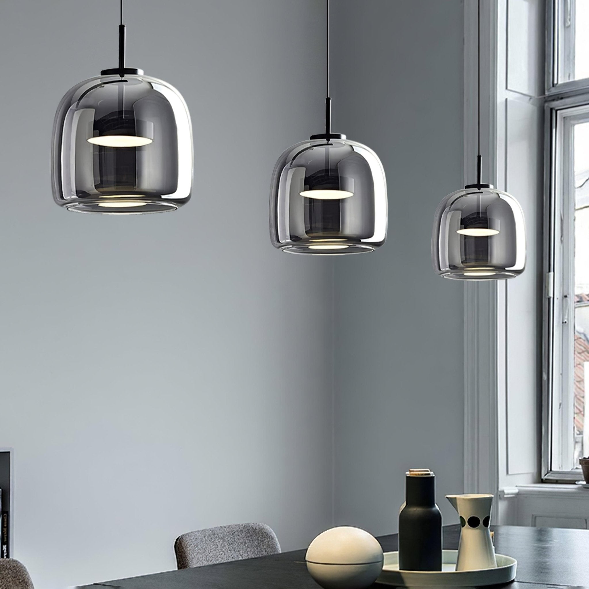 Contemporary Metro Sphere Smoked Glass Pendant Light LED Ceiling Fixture for Modern Kitchens