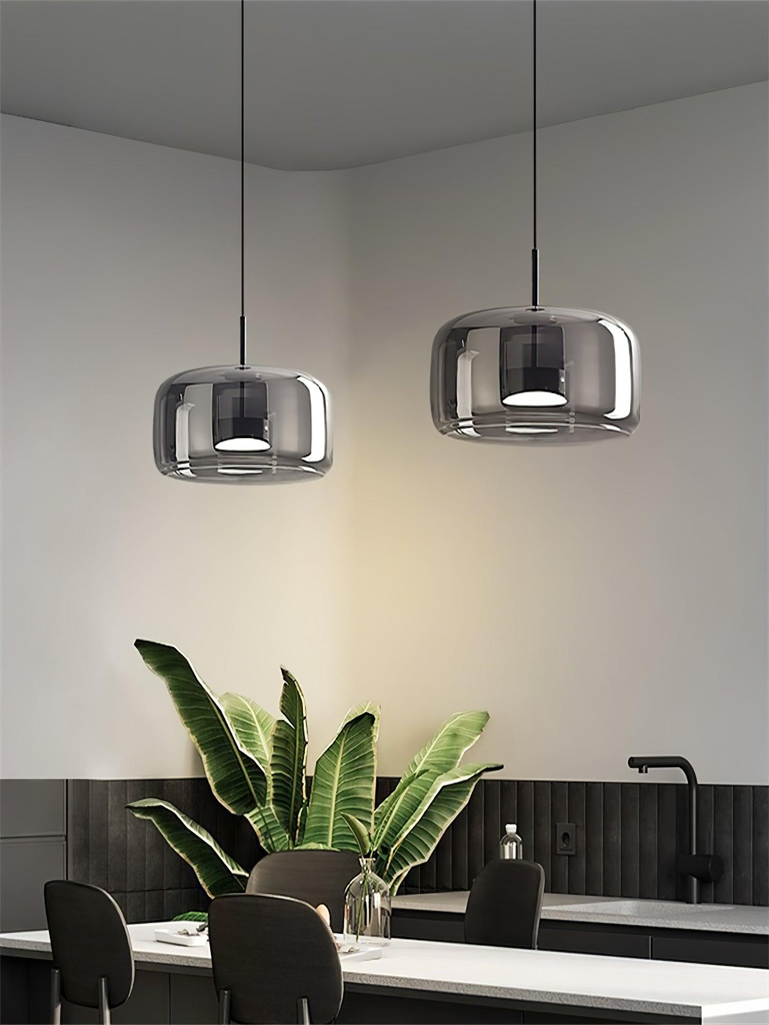 Contemporary Metro Sphere Smoked Glass Pendant Light LED Ceiling Fixture for Modern Kitchens