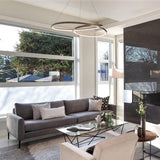 Contemporary Minimalist Crown LED Chandelier with Geometric Glass Loop and Aluminum Frame