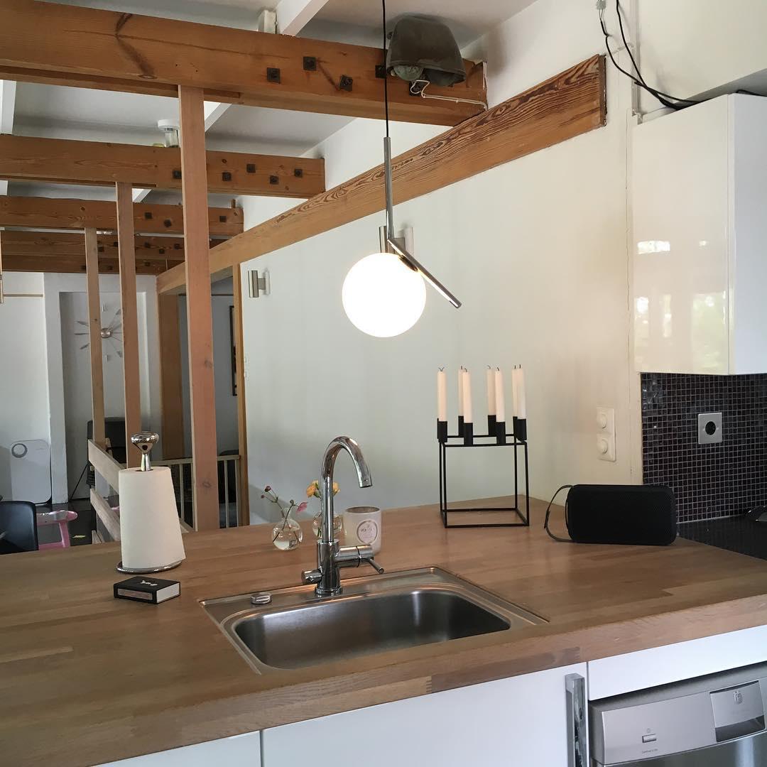 Contemporary Minimalist Equilibrium Glass Globe Pendant Light with Brass and Black Finishes