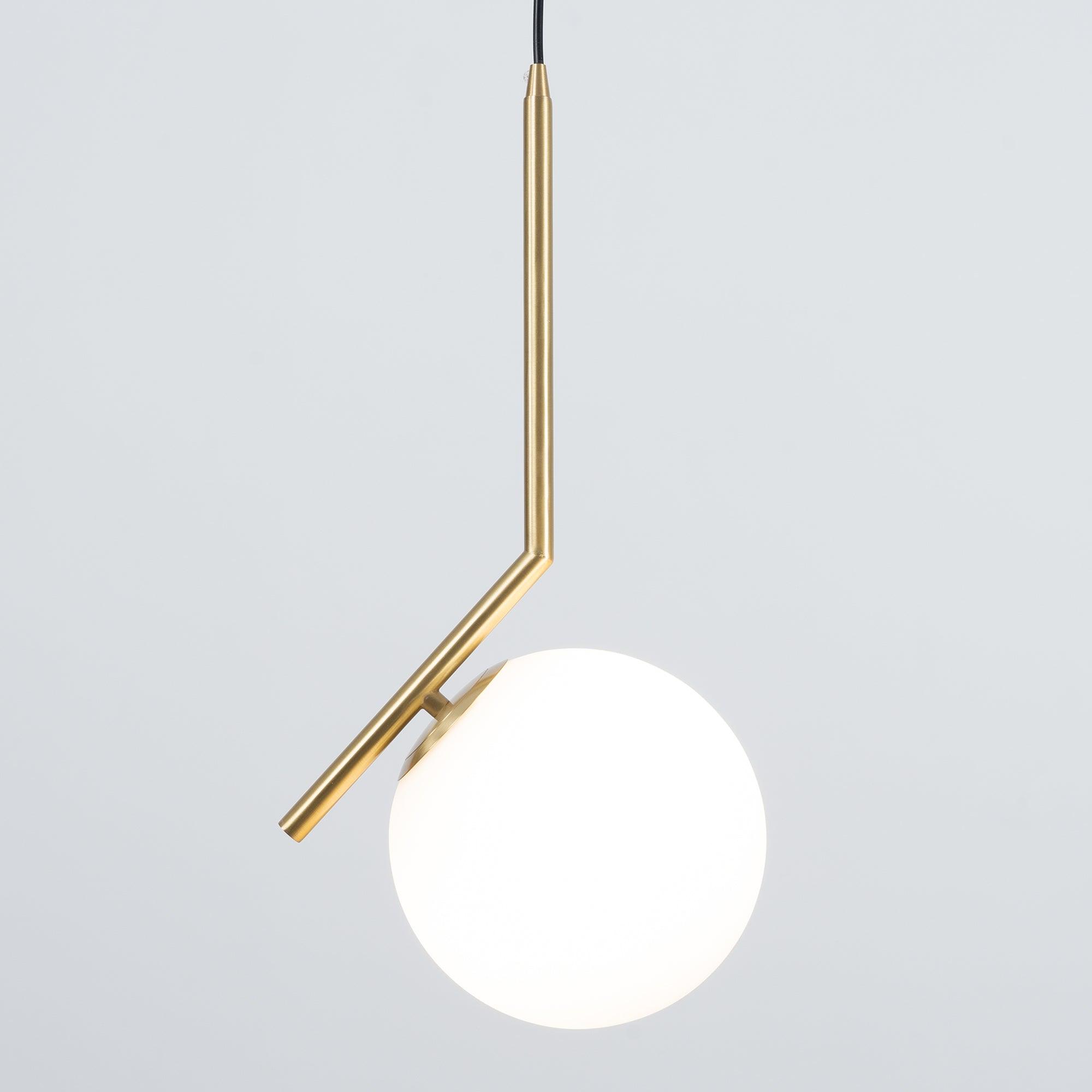 Contemporary Minimalist Equilibrium Glass Globe Pendant Light with Brass and Black Finishes