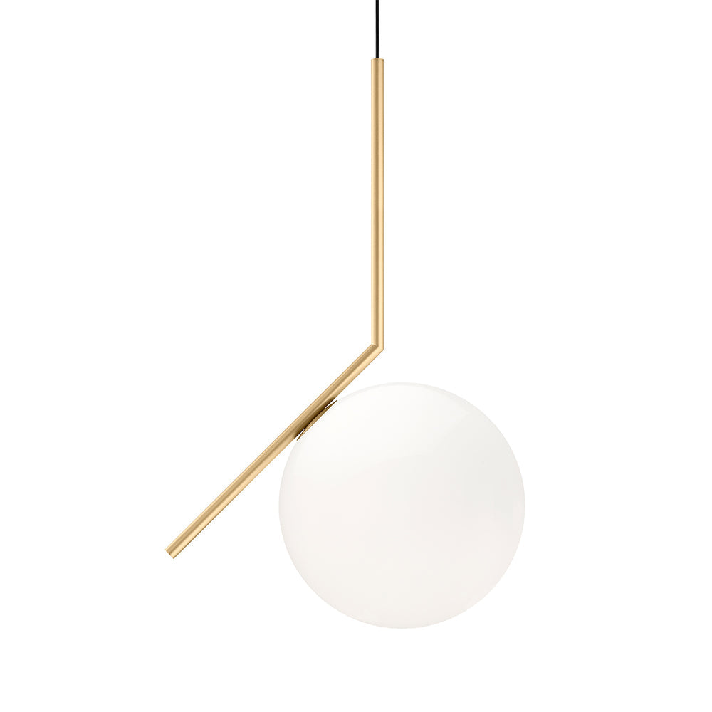 Contemporary Minimalist Equilibrium Glass Globe Pendant Light with Brass and Black Finishes