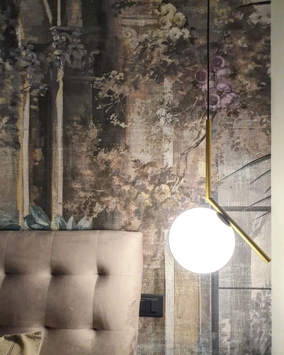 Contemporary Minimalist Equilibrium Glass Globe Pendant Light with Brass and Black Finishes
