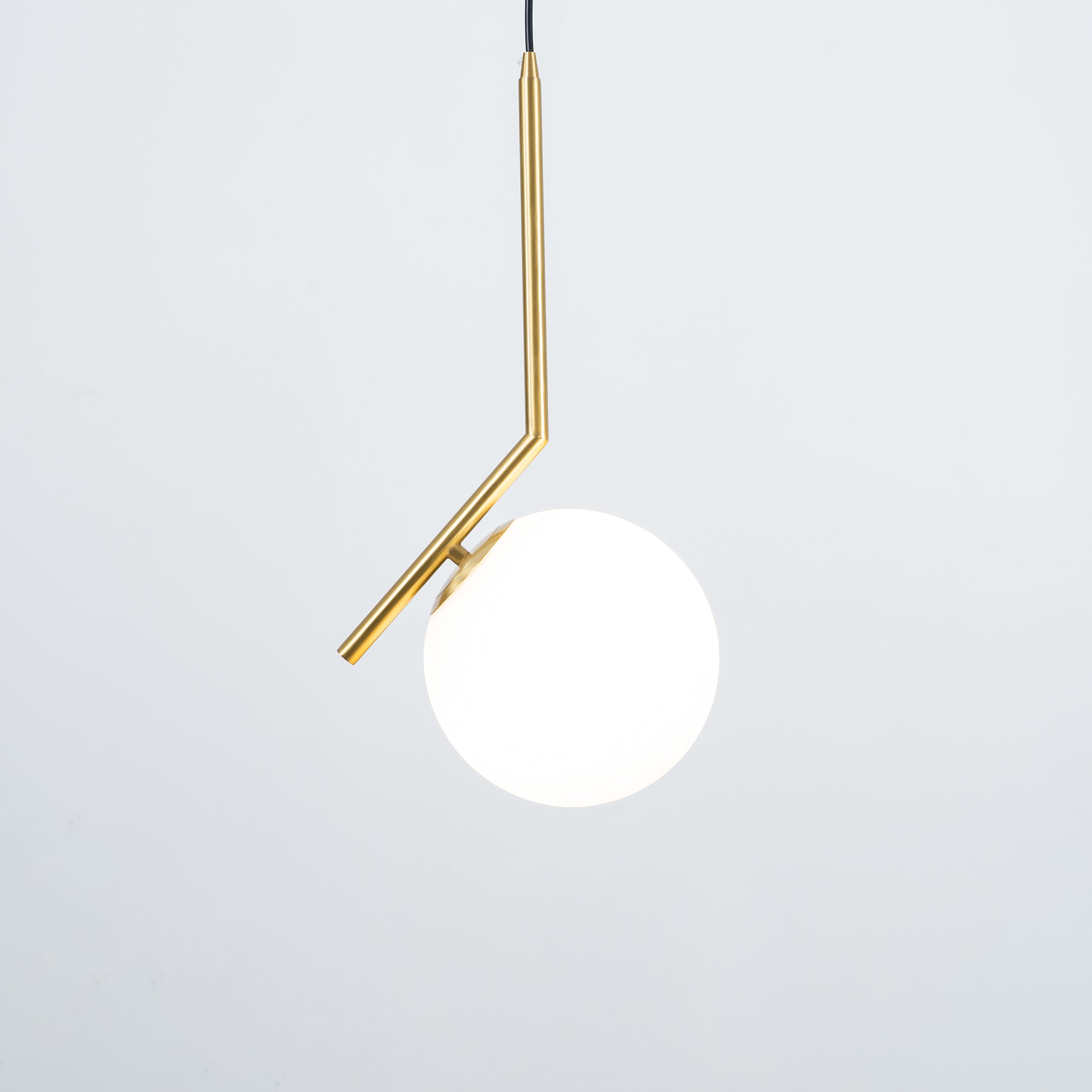 Contemporary Minimalist Equilibrium Glass Globe Pendant Light with Brass and Black Finishes