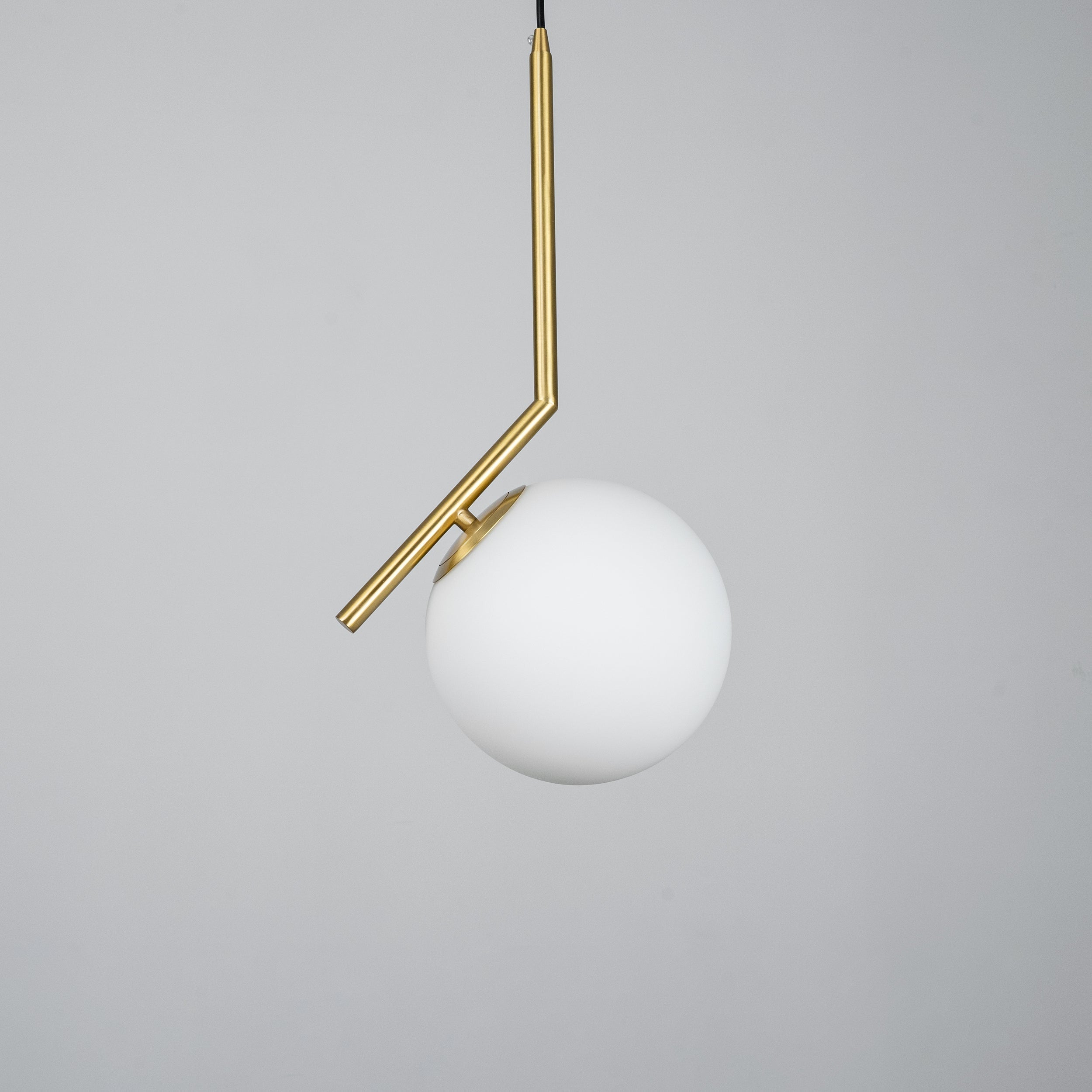 Contemporary Minimalist Equilibrium Glass Globe Pendant Light with Brass and Black Finishes
