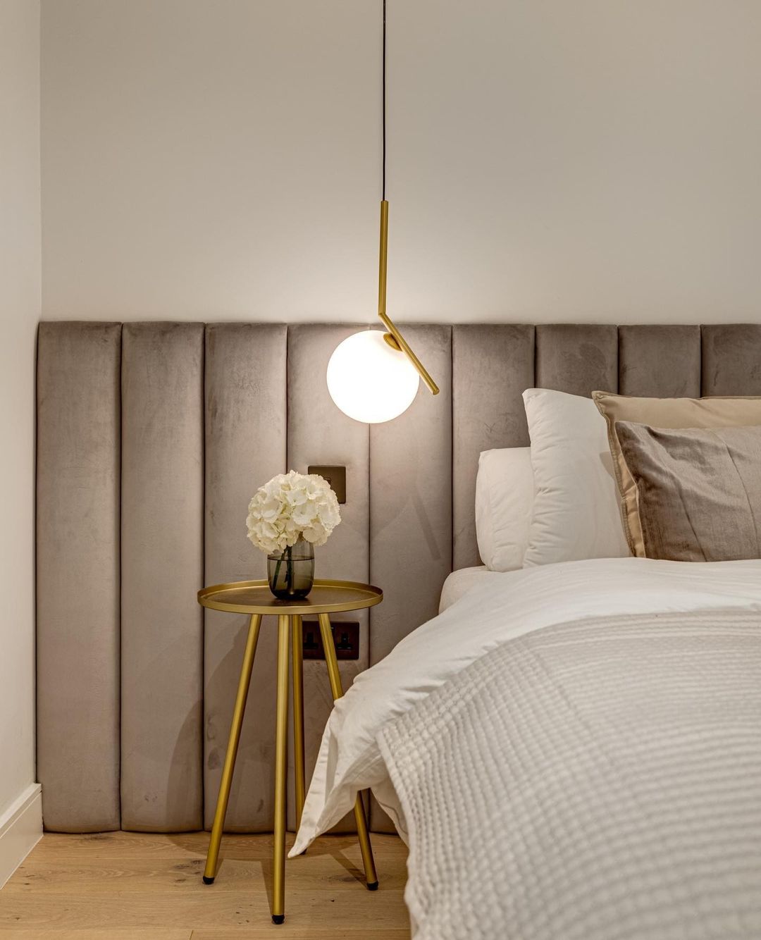 Contemporary Minimalist Equilibrium Glass Globe Pendant Light with Brass and Black Finishes
