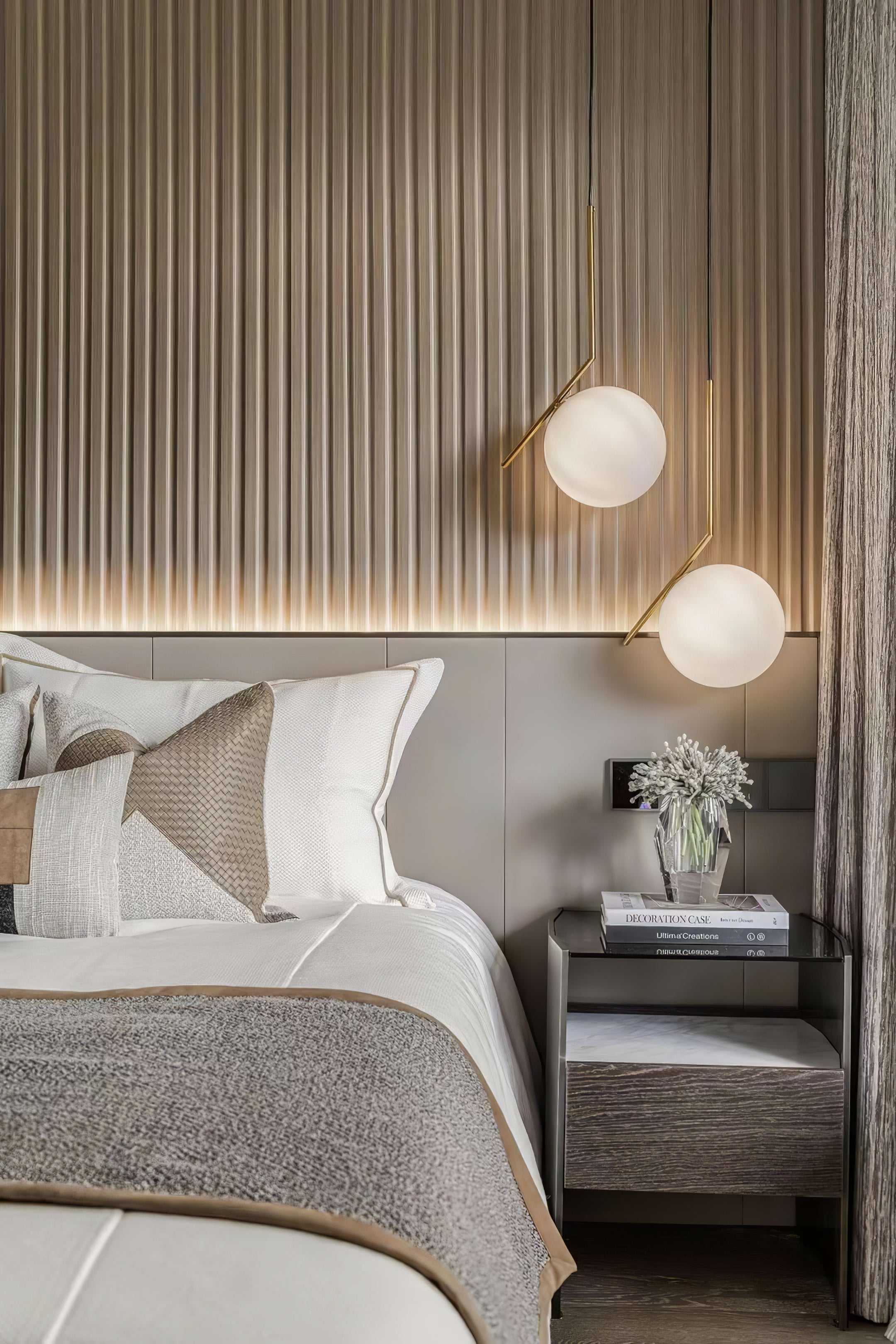 Contemporary Minimalist Equilibrium Glass Globe Pendant Light with Brass and Black Finishes