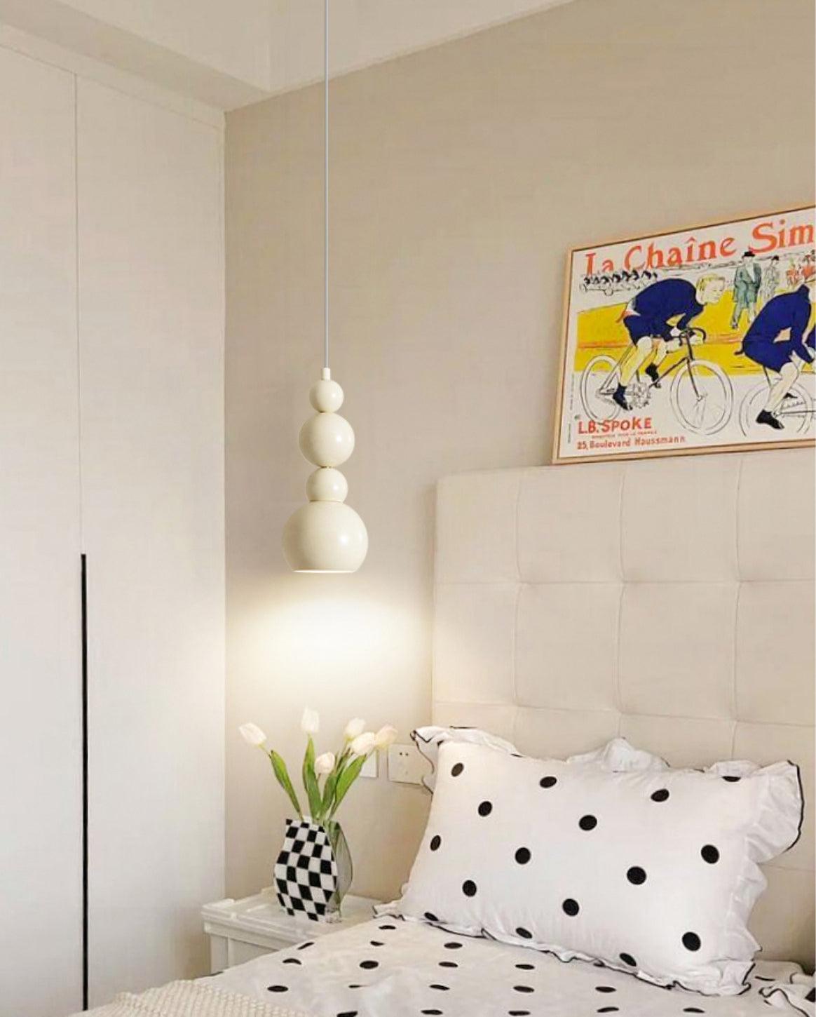 Contemporary Minimalist Sphere Ball Hanging Lamp in Beige Metal Finish