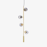Contemporary Orb Glass Globe Vertical Pendant Light Brass and Glass Multi Light Fixture