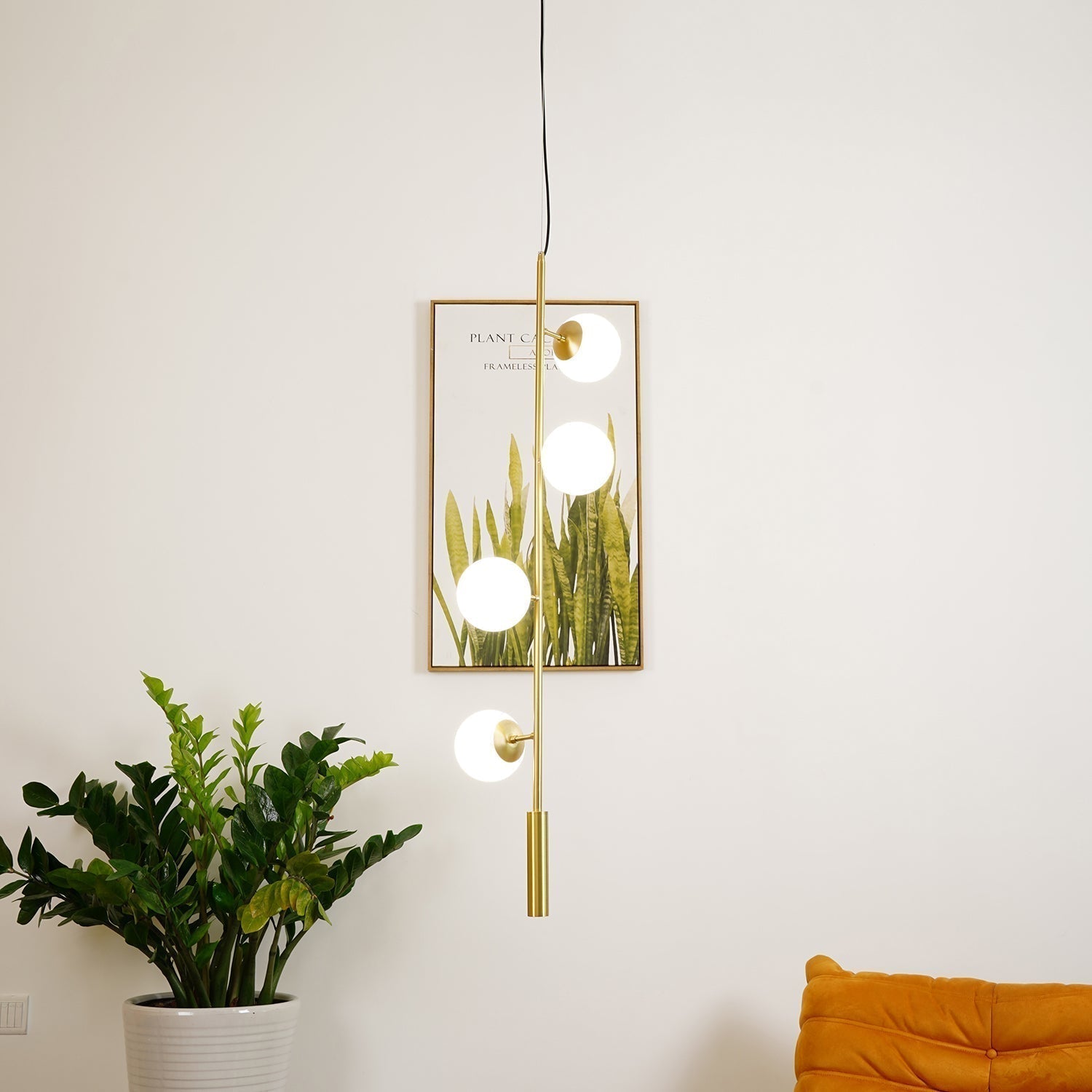 Contemporary Orb Glass Globe Vertical Pendant Light Brass and Glass Multi Light Fixture