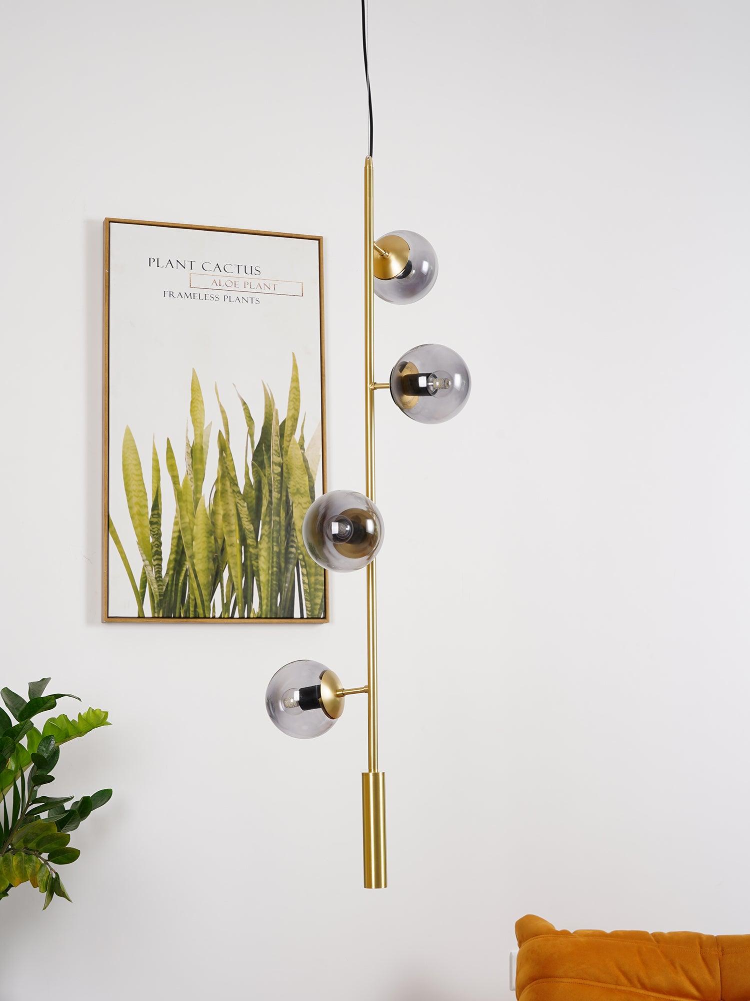 Contemporary Orb Glass Globe Vertical Pendant Light Brass and Glass Multi Light Fixture