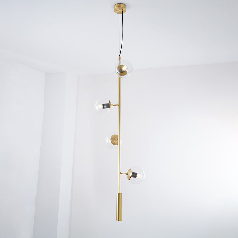 Contemporary Orb Glass Globe Vertical Pendant Light Brass and Glass Multi Light Fixture