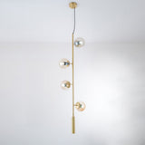 Contemporary Orb Glass Globe Vertical Pendant Light Brass and Glass Multi Light Fixture