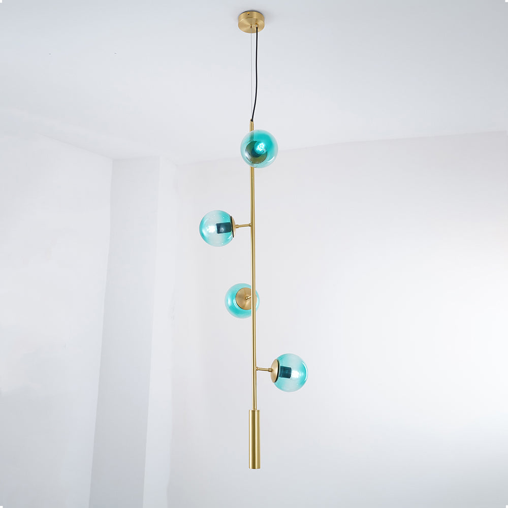 Contemporary Orb Glass Globe Vertical Pendant Light Brass and Glass Multi Light Fixture