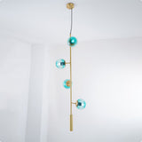 Contemporary Orb Glass Globe Vertical Pendant Light Brass and Glass Multi Light Fixture