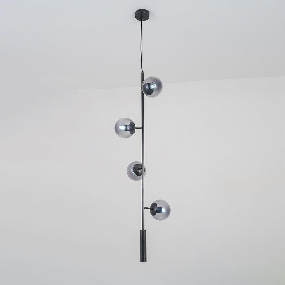Contemporary Orb Glass Globe Vertical Pendant Light Brass and Glass Multi Light Fixture