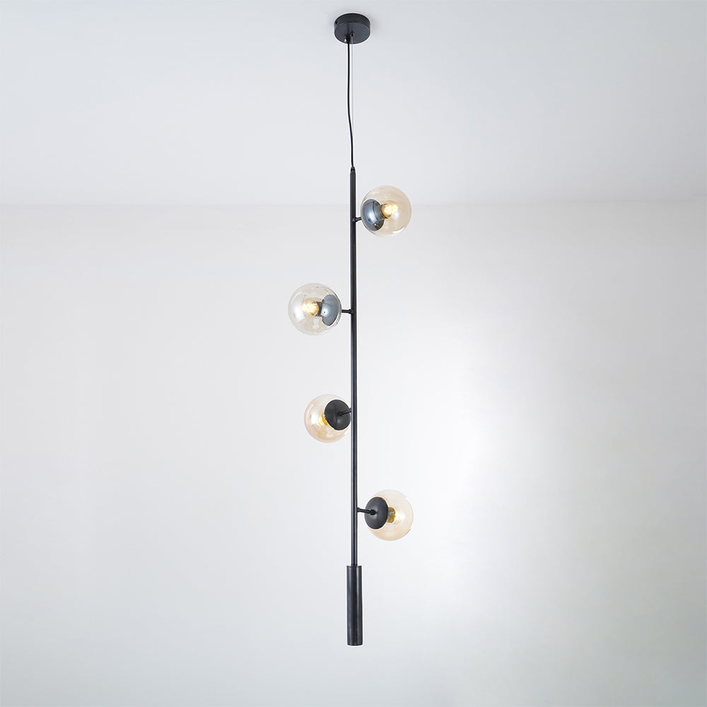 Contemporary Orb Glass Globe Vertical Pendant Light Brass and Glass Multi Light Fixture