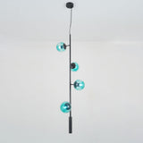 Contemporary Orb Glass Globe Vertical Pendant Light Brass and Glass Multi Light Fixture