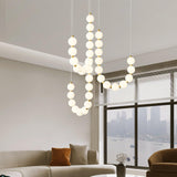 Contemporary Pearl Necklace LED Chandelier Gold Brass Pendant Lighting with White Orbs