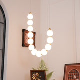 Contemporary Pearl Necklace LED Chandelier Gold Brass Pendant Lighting with White Orbs