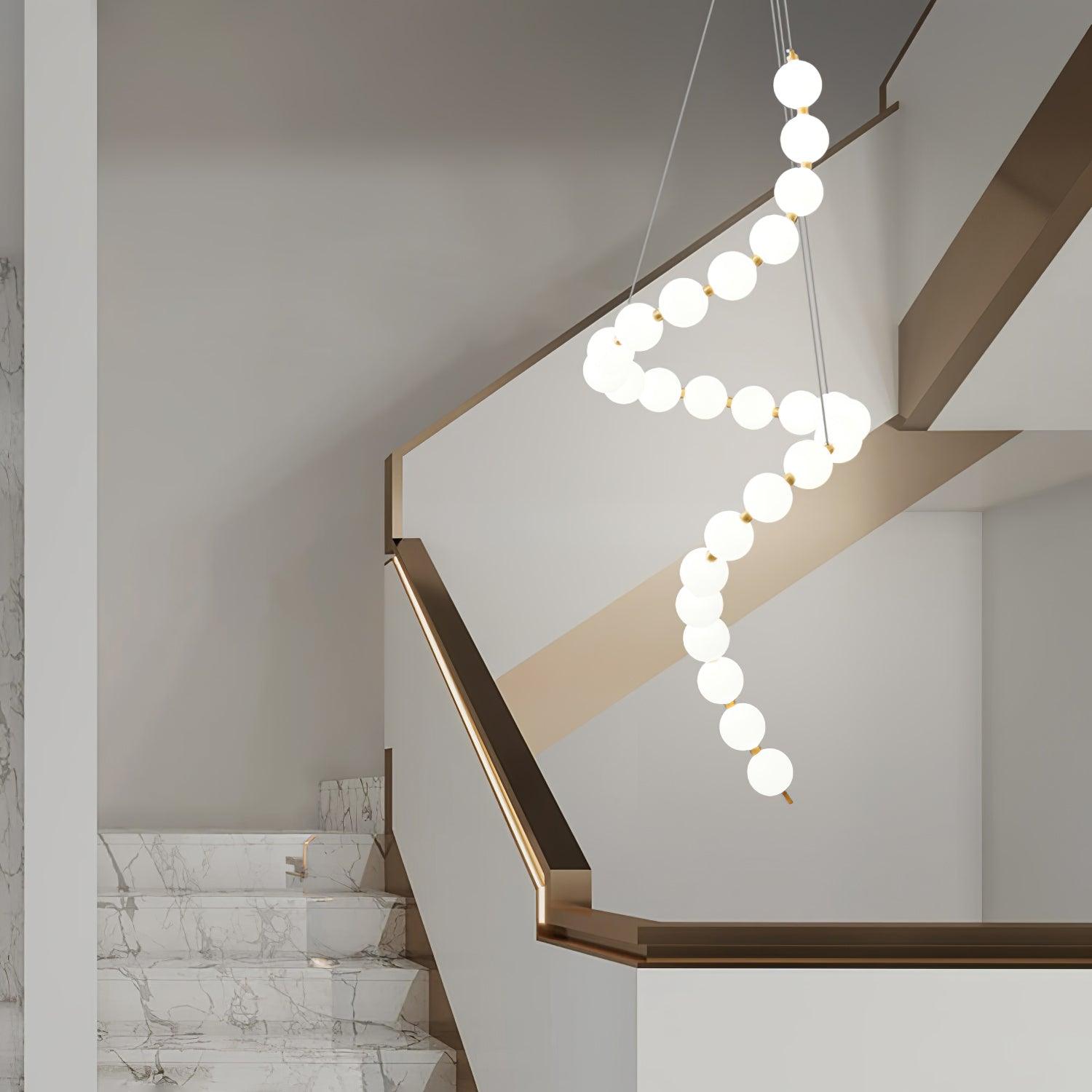 Contemporary Pearl Necklace LED Chandelier Gold Brass Pendant Lighting with White Orbs