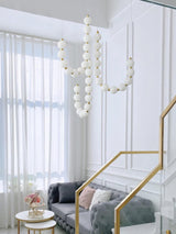 Contemporary Pearl Necklace LED Chandelier Gold Brass Pendant Lighting with White Orbs