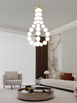 Contemporary Pearl Necklace LED Chandelier Gold Brass Pendant Lighting with White Orbs