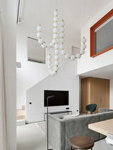 Contemporary Pearl Necklace LED Chandelier Gold Brass Pendant Lighting with White Orbs