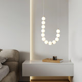 Contemporary Pearl Necklace LED Chandelier Gold Brass Pendant Lighting with White Orbs