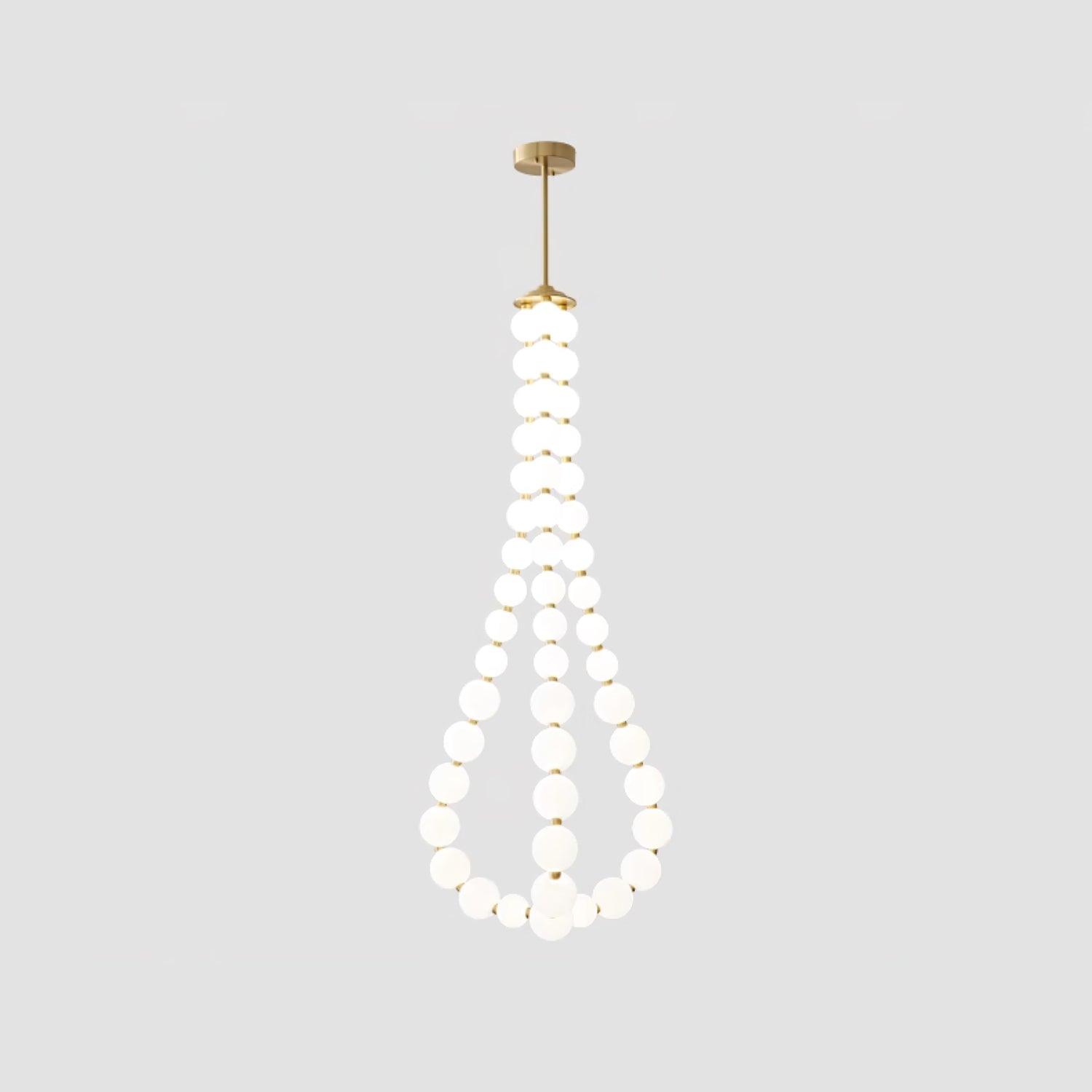 Contemporary Pearl Necklace LED Chandelier Gold Brass Pendant Lighting with White Orbs
