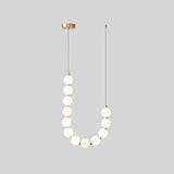 Contemporary Pearl Necklace LED Chandelier Gold Brass Pendant Lighting with White Orbs