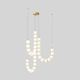 Contemporary Pearl Necklace LED Chandelier Gold Brass Pendant Lighting with White Orbs