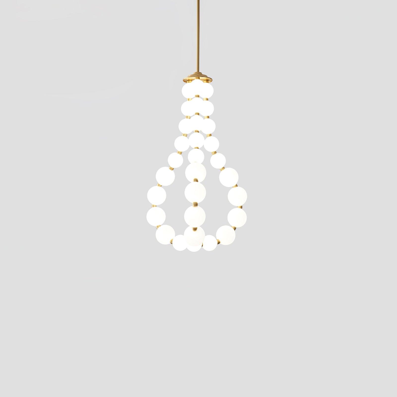 Contemporary Pearl Necklace LED Chandelier Gold Brass Pendant Lighting with White Orbs