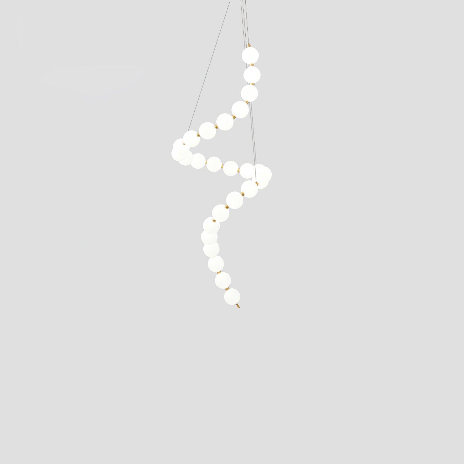 Contemporary Pearl Necklace LED Chandelier Gold Brass Pendant Lighting with White Orbs