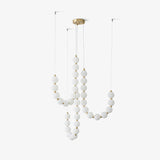 Contemporary Pearl Necklace LED Chandelier Gold Brass Pendant Lighting with White Orbs