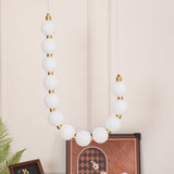 Contemporary Pearl Necklace LED Chandelier Gold Brass Pendant Lighting with White Orbs
