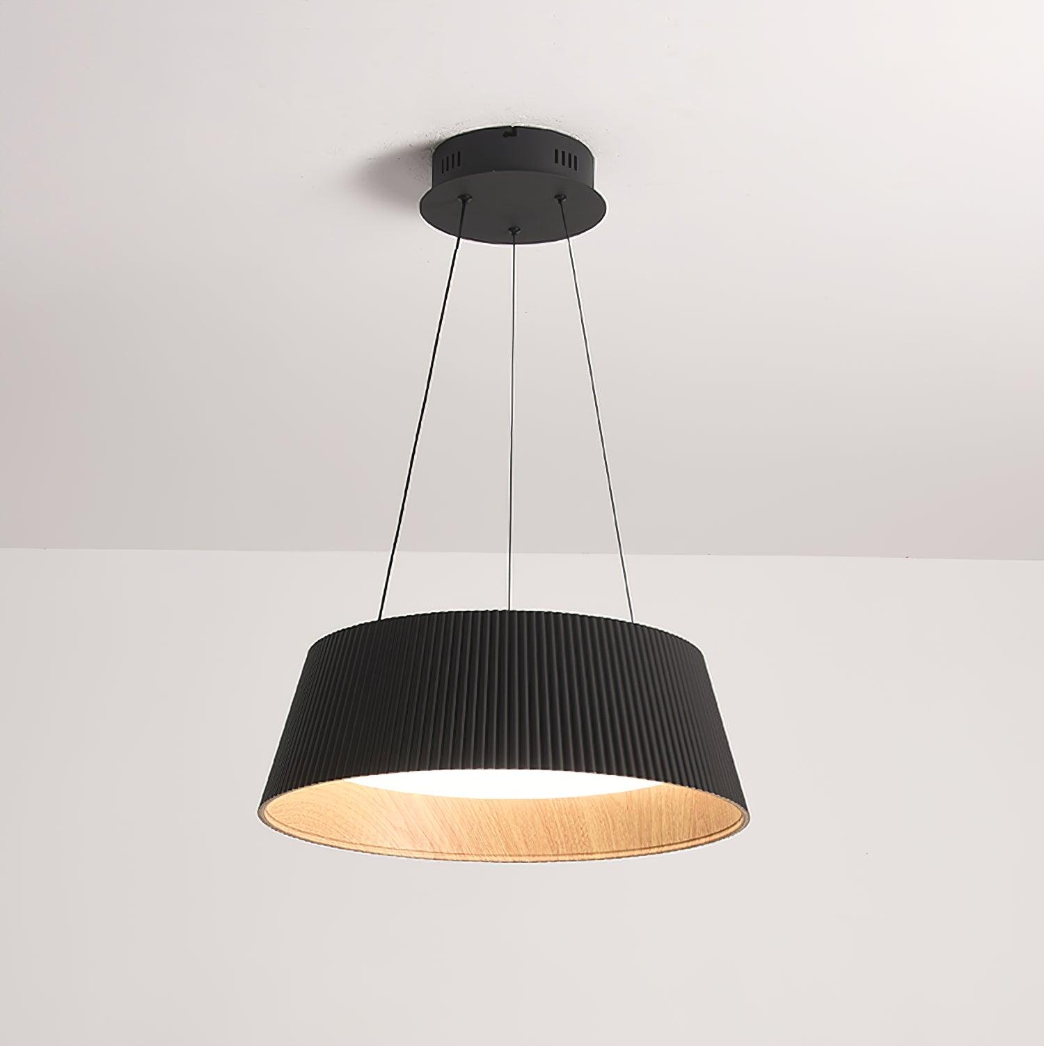 Contemporary Ribbed Metal LED Pendant Light with Acrylic Diffuser and Adjustable Cable