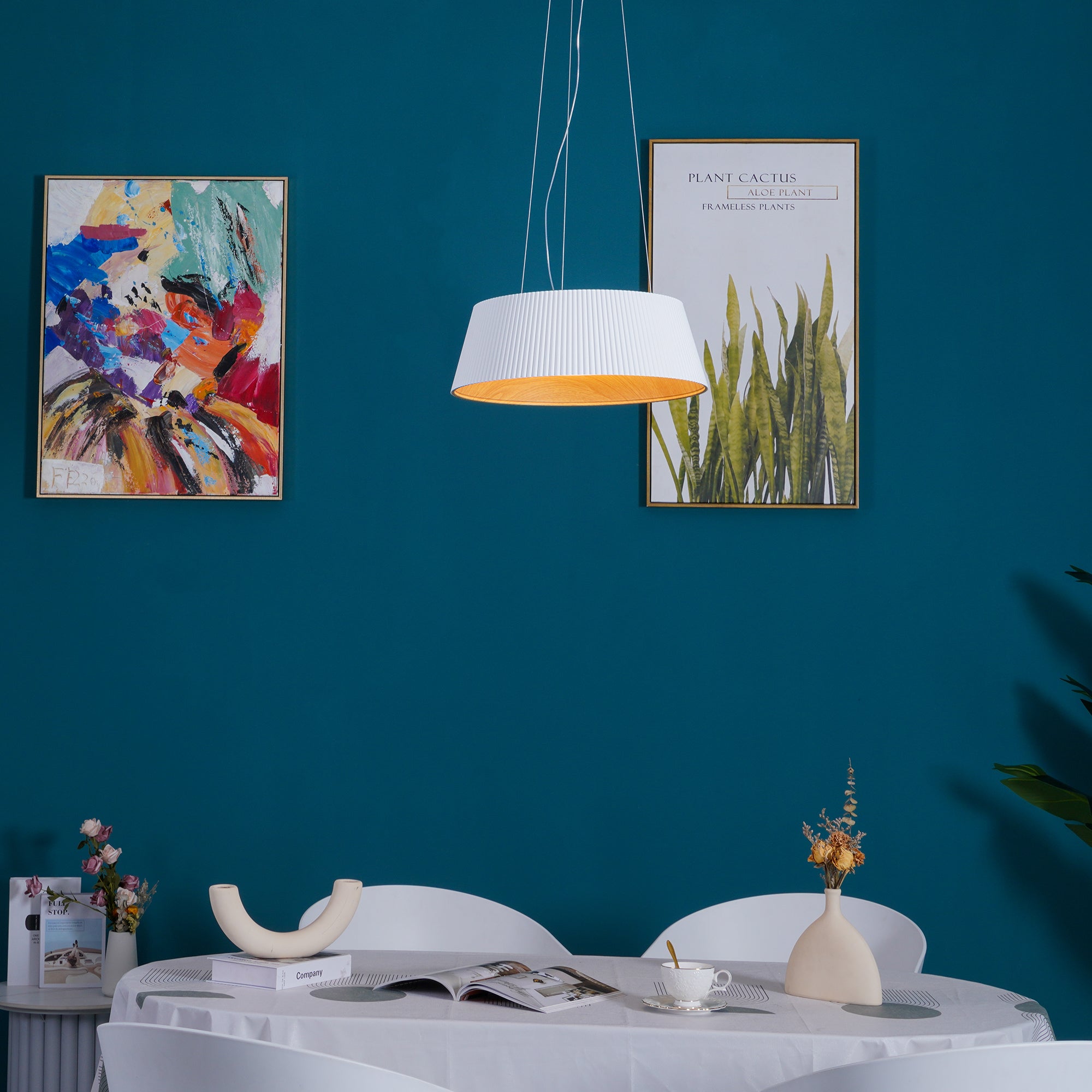 Contemporary Ribbed Metal LED Pendant Light with Acrylic Diffuser and Adjustable Cable