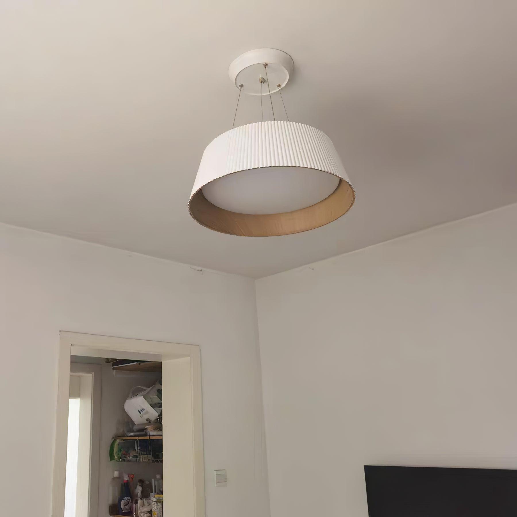 Contemporary Ribbed Metal LED Pendant Light with Acrylic Diffuser and Adjustable Cable