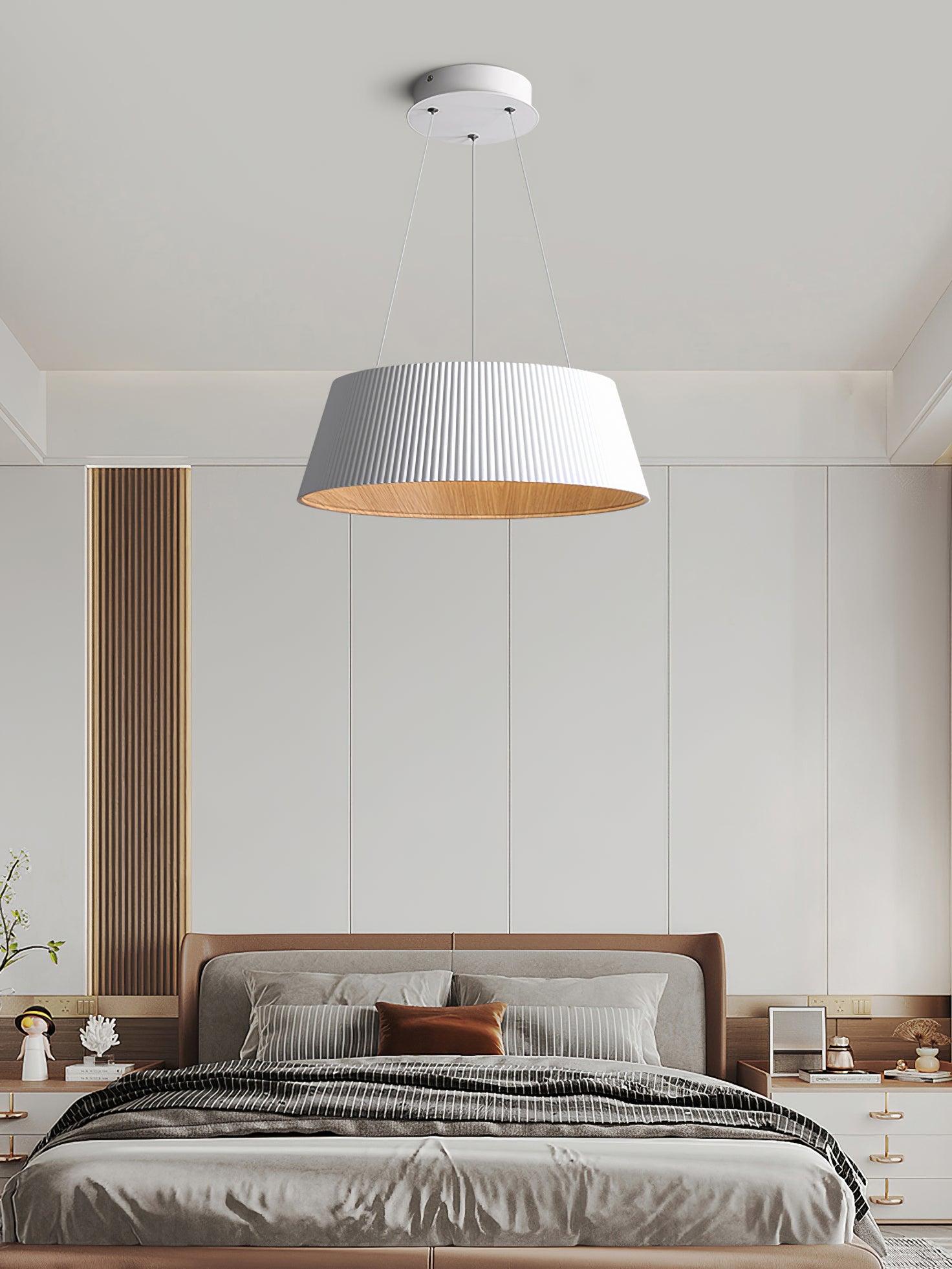 Contemporary Ribbed Metal LED Pendant Light with Acrylic Diffuser and Adjustable Cable
