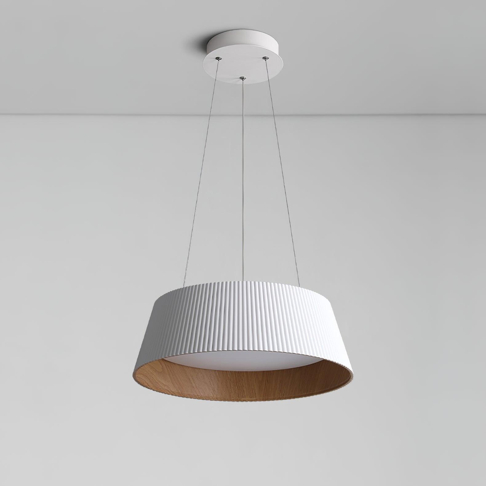 Contemporary Ribbed Metal LED Pendant Light with Acrylic Diffuser and Adjustable Cable