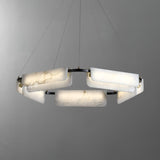 Contemporary Round Alabaster Stone Ring Chandelier with Brass Accents and Integrated LED Lighting