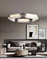 Contemporary Round Alabaster Stone Ring Chandelier with Brass Accents and Integrated LED Lighting
