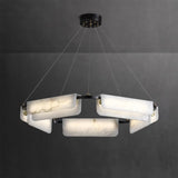 Contemporary Round Alabaster Stone Ring Chandelier with Brass Accents and Integrated LED Lighting