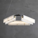 Contemporary Round Alabaster Stone Ring Chandelier with Brass Accents and Integrated LED Lighting