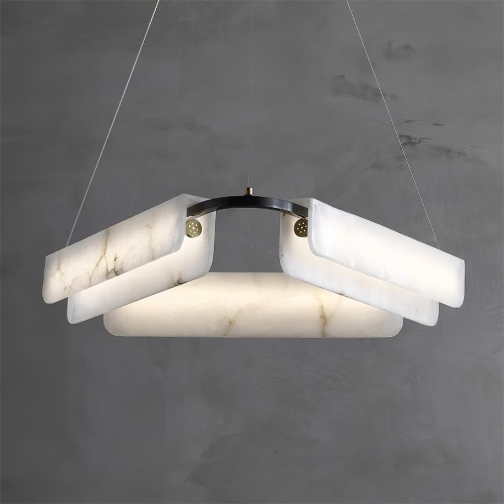Contemporary Round Alabaster Stone Ring Chandelier with Brass Accents and Integrated LED Lighting