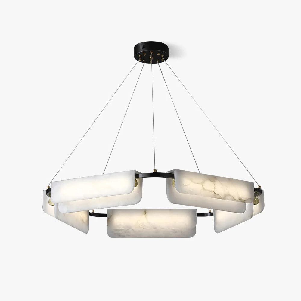 Contemporary Round Alabaster Stone Ring Chandelier with Brass Accents and Integrated LED Lighting