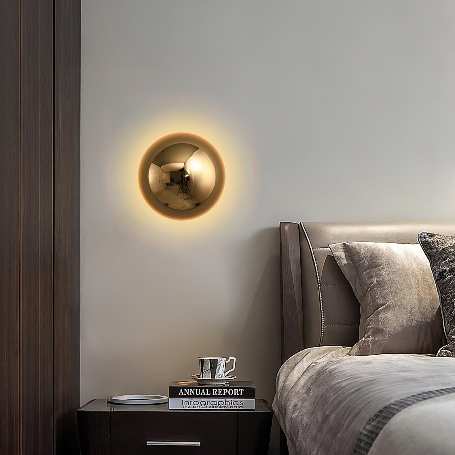 Contemporary Sphere Wall Lamp with Mirror Finish Glossy Gold LED Sconce for Home Interior