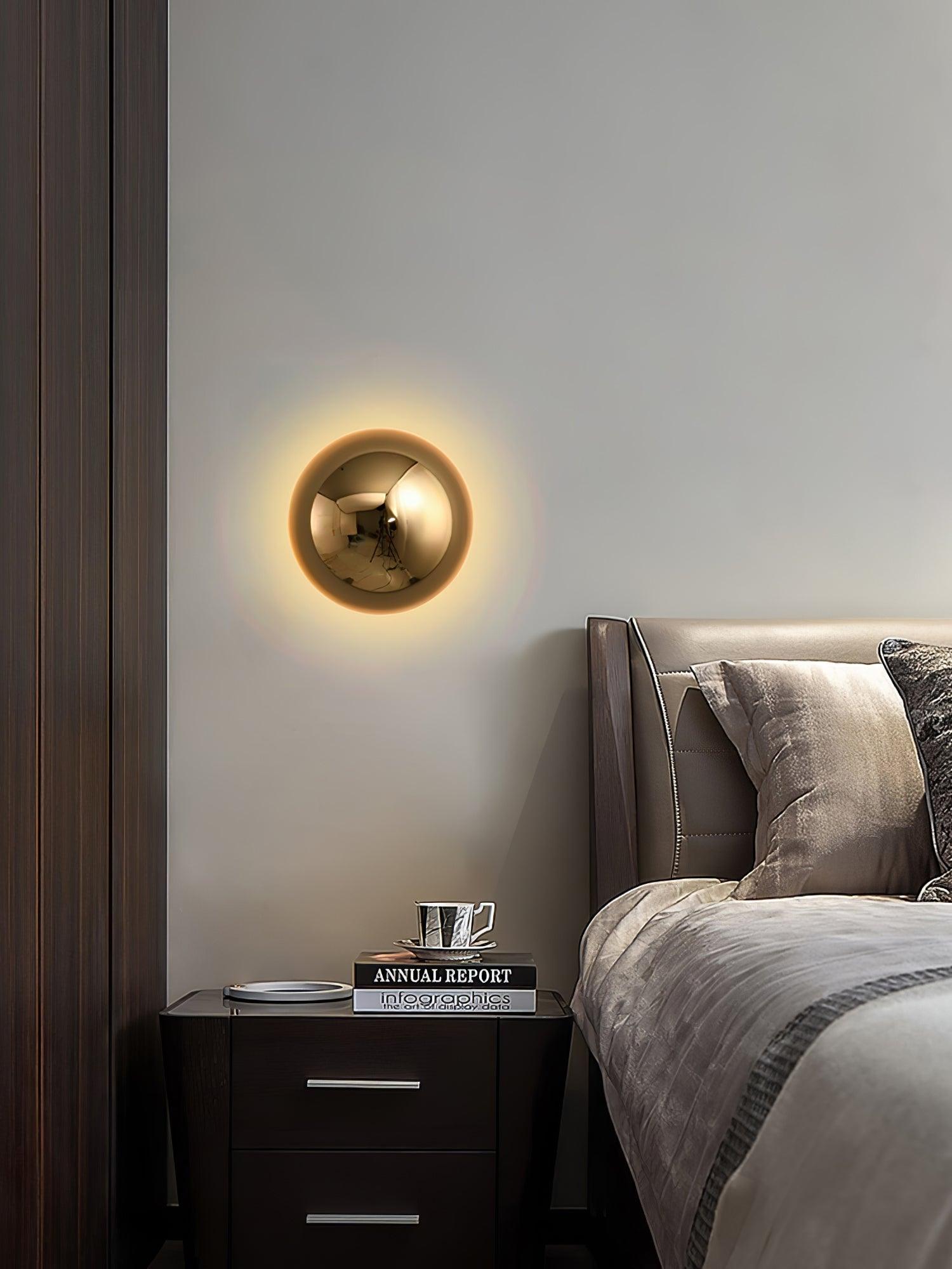 Contemporary Sphere Wall Lamp with Mirror Finish Glossy Gold LED Sconce for Home Interior