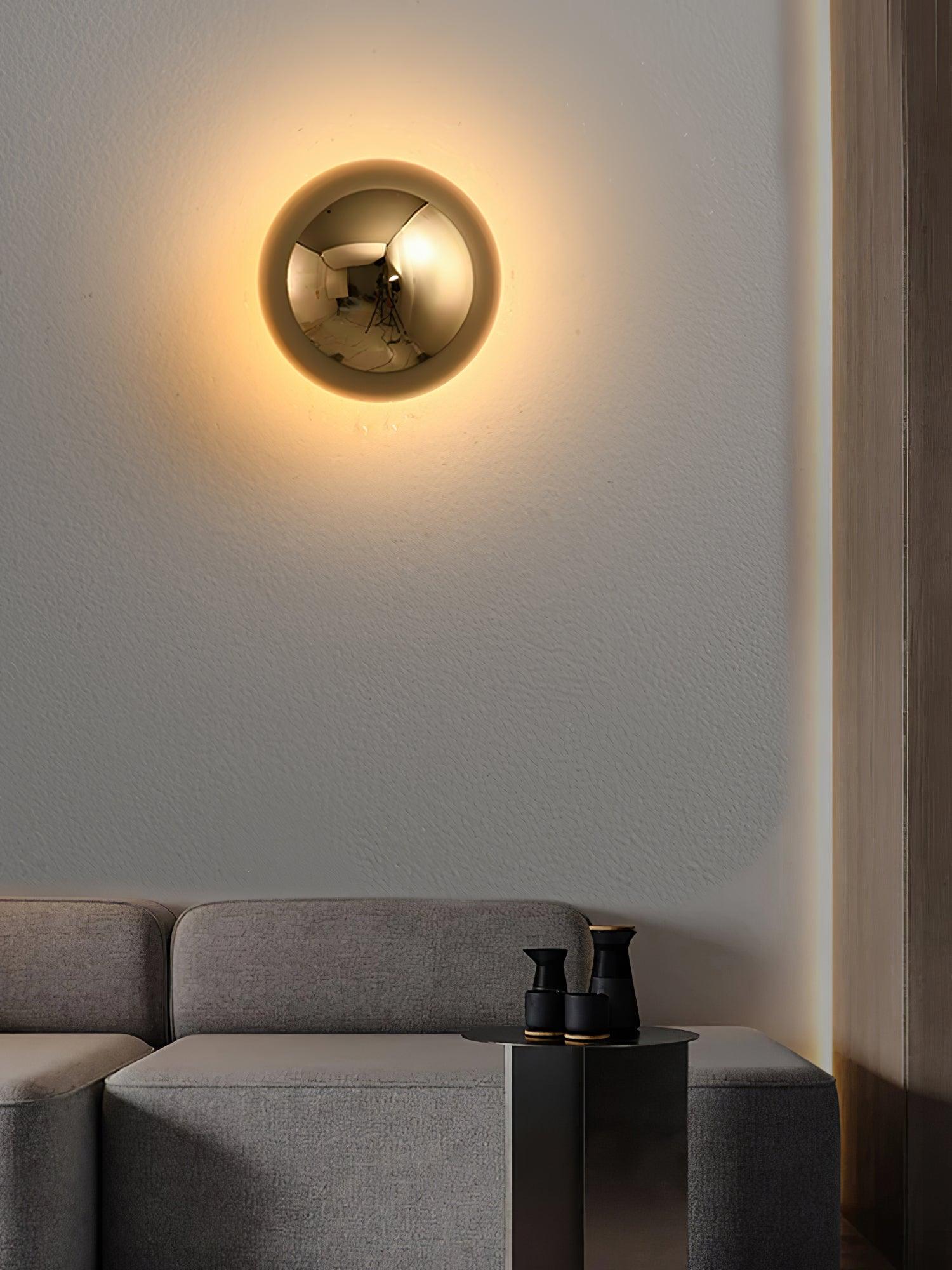 Contemporary Sphere Wall Lamp with Mirror Finish Glossy Gold LED Sconce for Home Interior